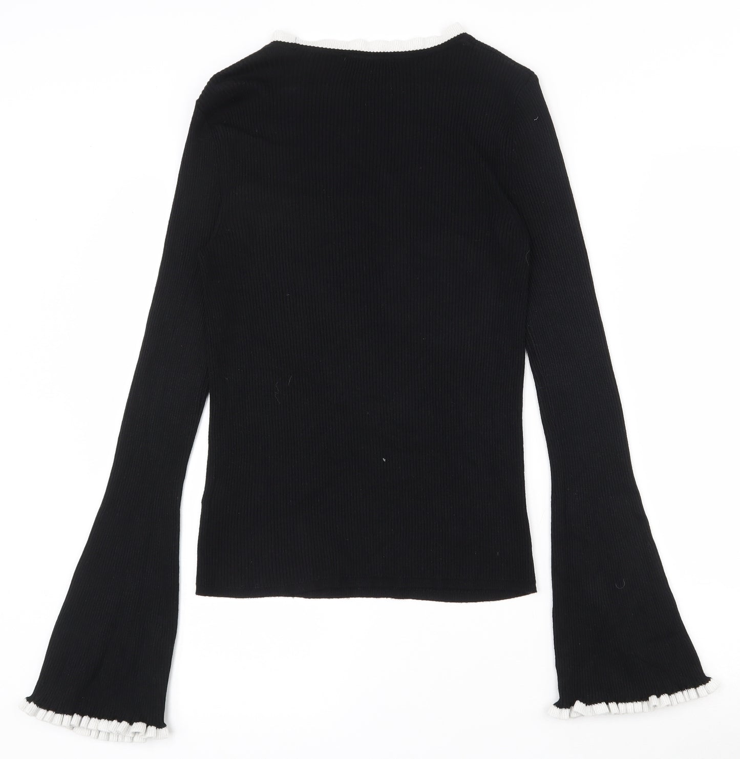 Marks and Spencer Womens Black Round Neck  Viscose Pullover Jumper Size 10   - Flared sleeves