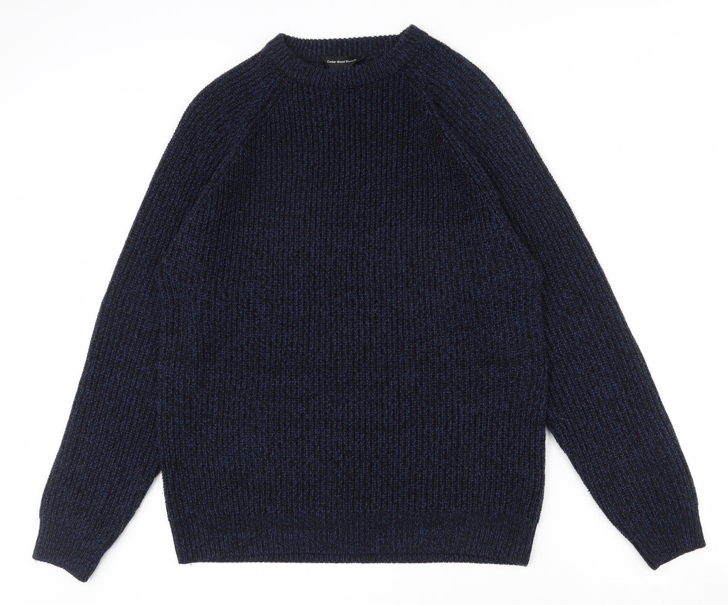 Cedar Wood State Mens Blue Crew Neck  Acrylic Pullover Jumper Size L
