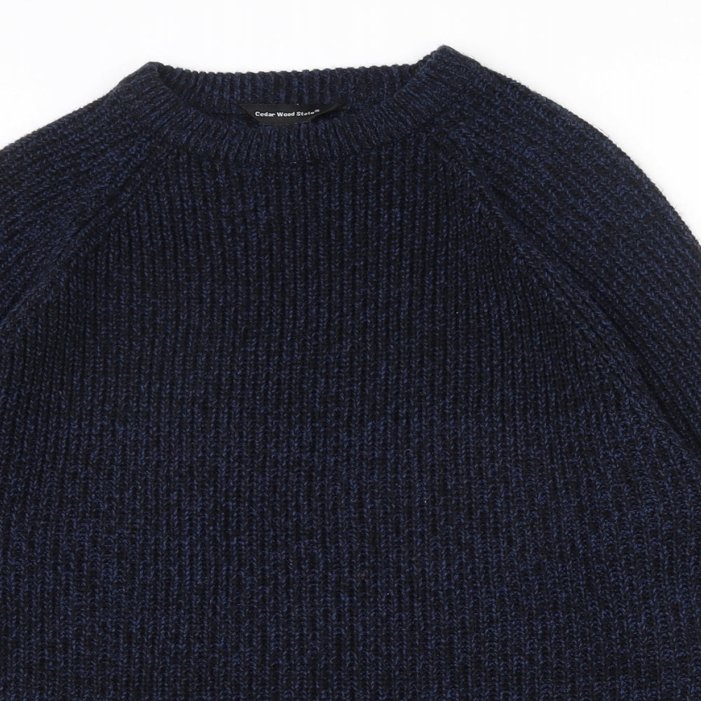 Cedar Wood State Mens Blue Crew Neck  Acrylic Pullover Jumper Size L