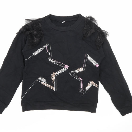TU Girls Black  Cotton Pullover Sweatshirt Size 12 Years   - Star