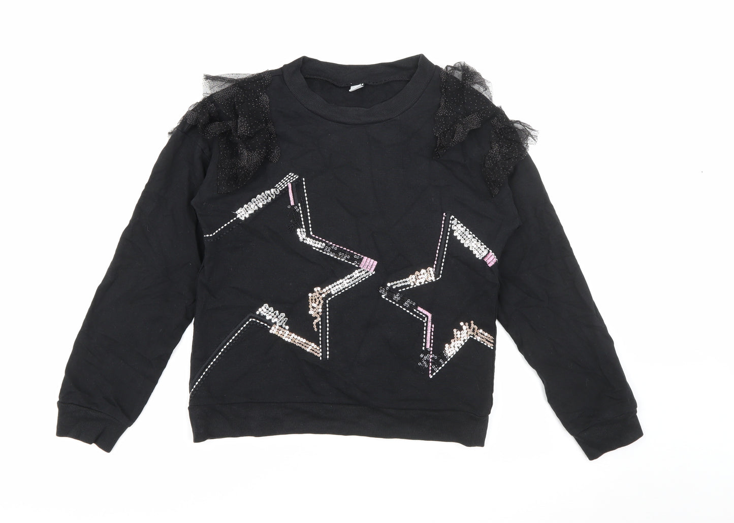 TU Girls Black  Cotton Pullover Sweatshirt Size 12 Years   - Star