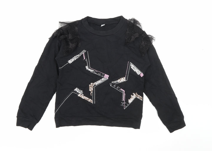 TU Girls Black  Cotton Pullover Sweatshirt Size 12 Years   - Star
