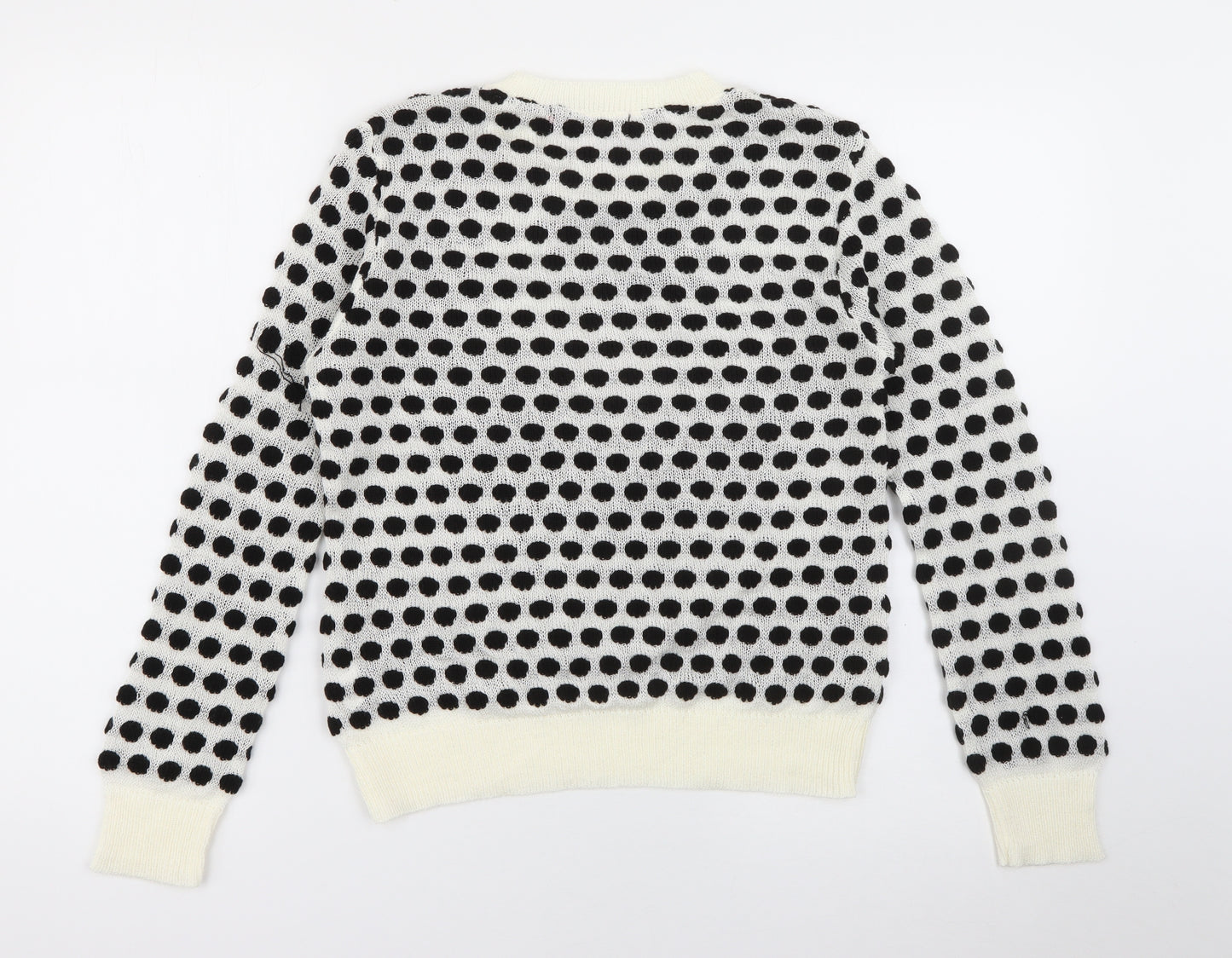 Boohoo Womens White Crew Neck Polka Dot Acrylic Pullover Jumper Size S