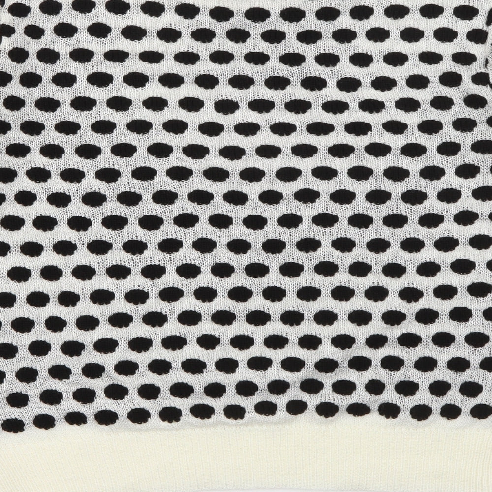 Boohoo Womens White Crew Neck Polka Dot Acrylic Pullover Jumper Size S