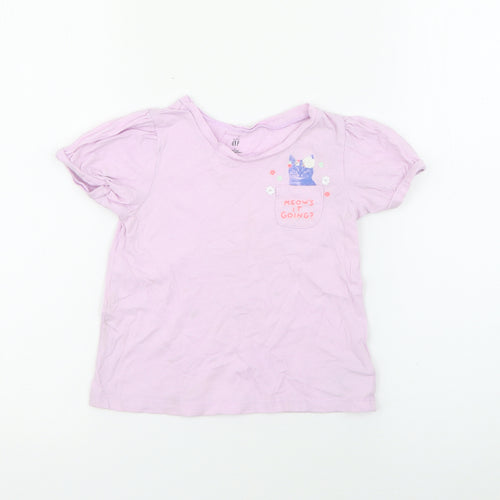 Gap Girls Purple  Cotton Basic T-Shirt Size 3 Years Crew Neck  - Cat