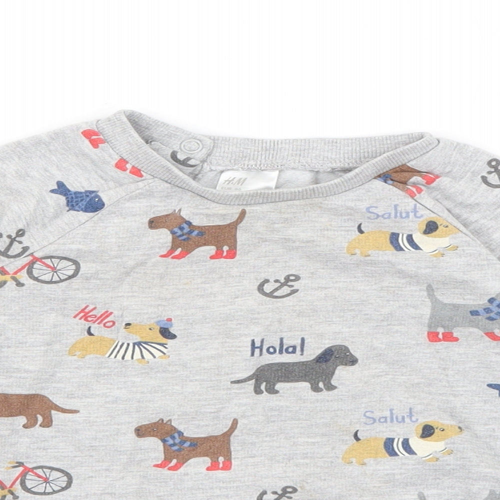 H&M Baby Grey  Cotton Pullover Jumper Size 12-18 Months  Snap - Dogs