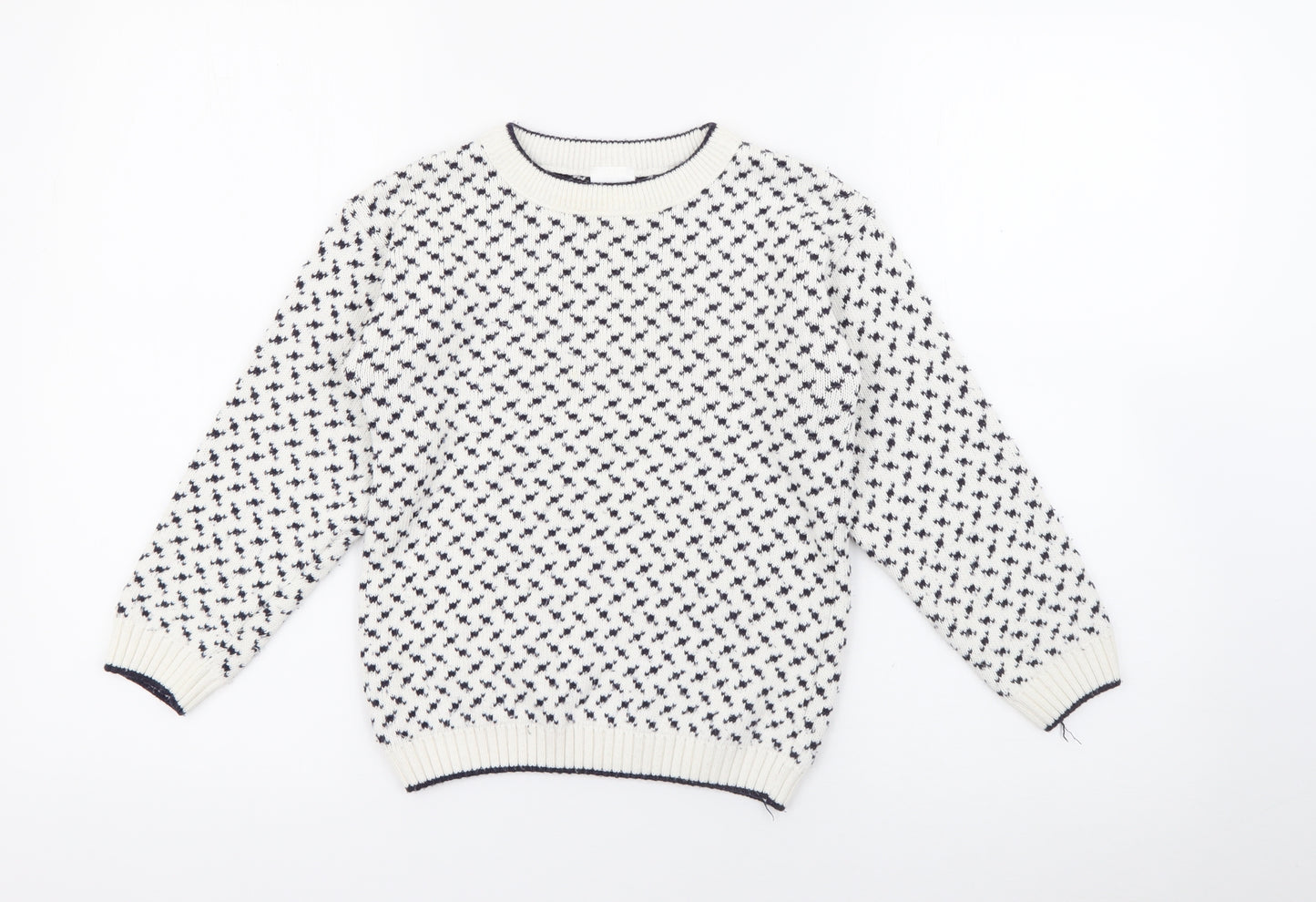 Children's World Boys White Crew Neck  Acrylic Pullover Jumper Size 7-8 Years