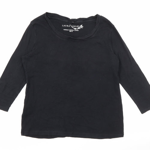 Laura Ashley Womens Black  Cotton Basic T-Shirt Size 16 Scoop Neck