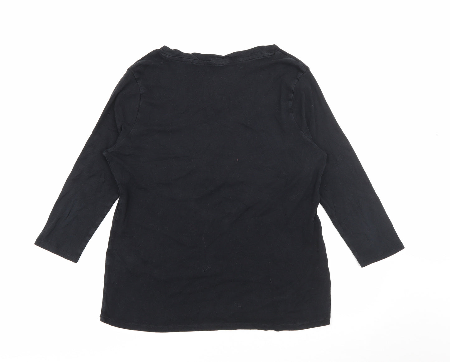 Laura Ashley Womens Black  Cotton Basic T-Shirt Size 16 Scoop Neck