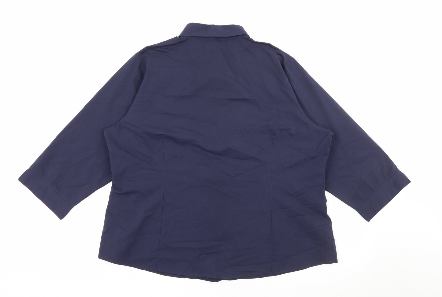 Marks and Spencer Womens Blue  Cotton Basic Button-Up Size 24 Collared