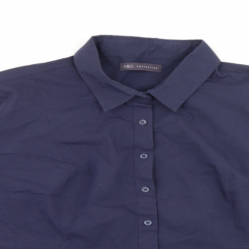 Marks and Spencer Womens Blue  Cotton Basic Button-Up Size 24 Collared