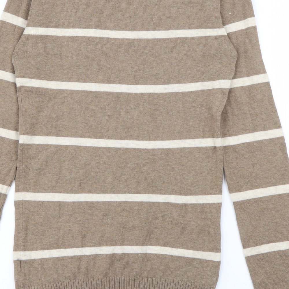 Primark Womens Brown V-Neck Striped Cotton Pullover Jumper Size 6