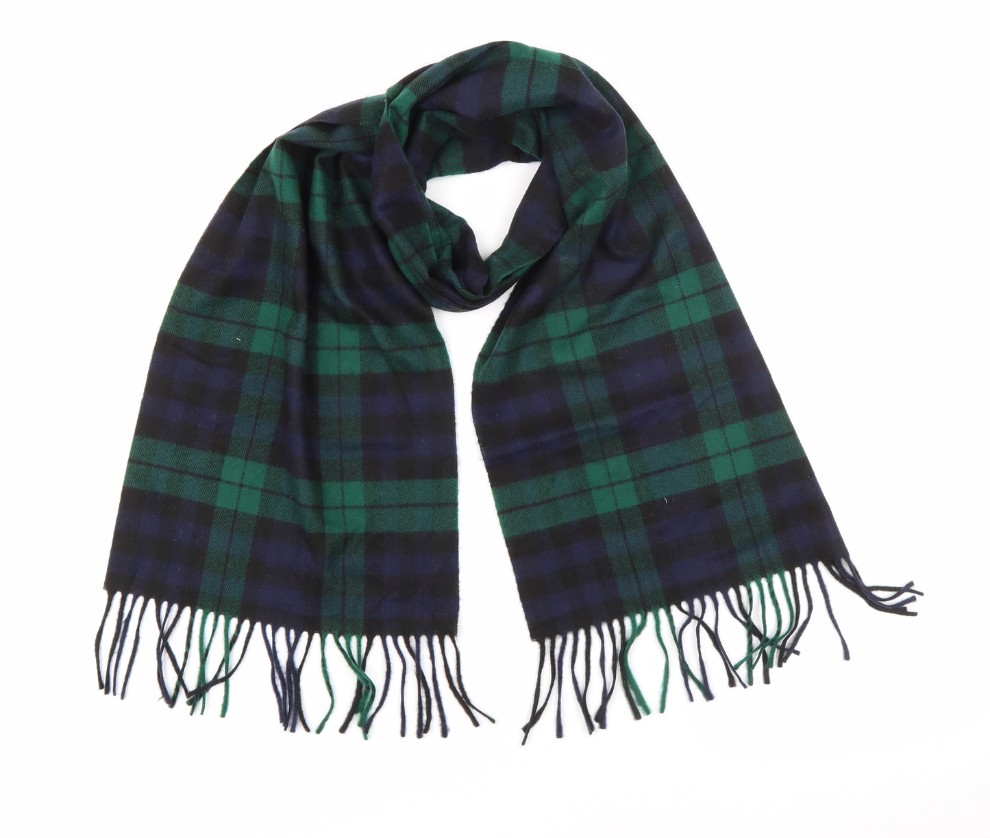 Preworn Unisex Green Plaid Cashmere  Scarf