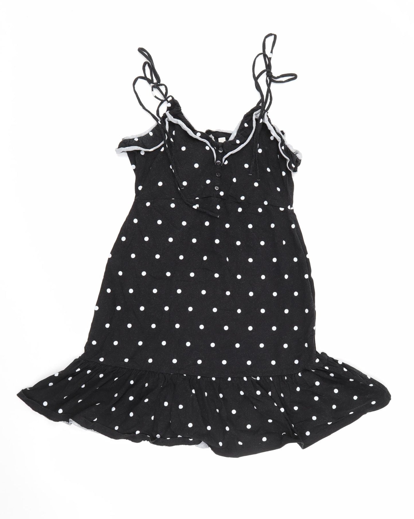 ASOS Womens Black Polka Dot Cotton Fit & Flare  Size 10  V-Neck
