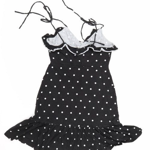 ASOS Womens Black Polka Dot Cotton Fit & Flare  Size 10  V-Neck
