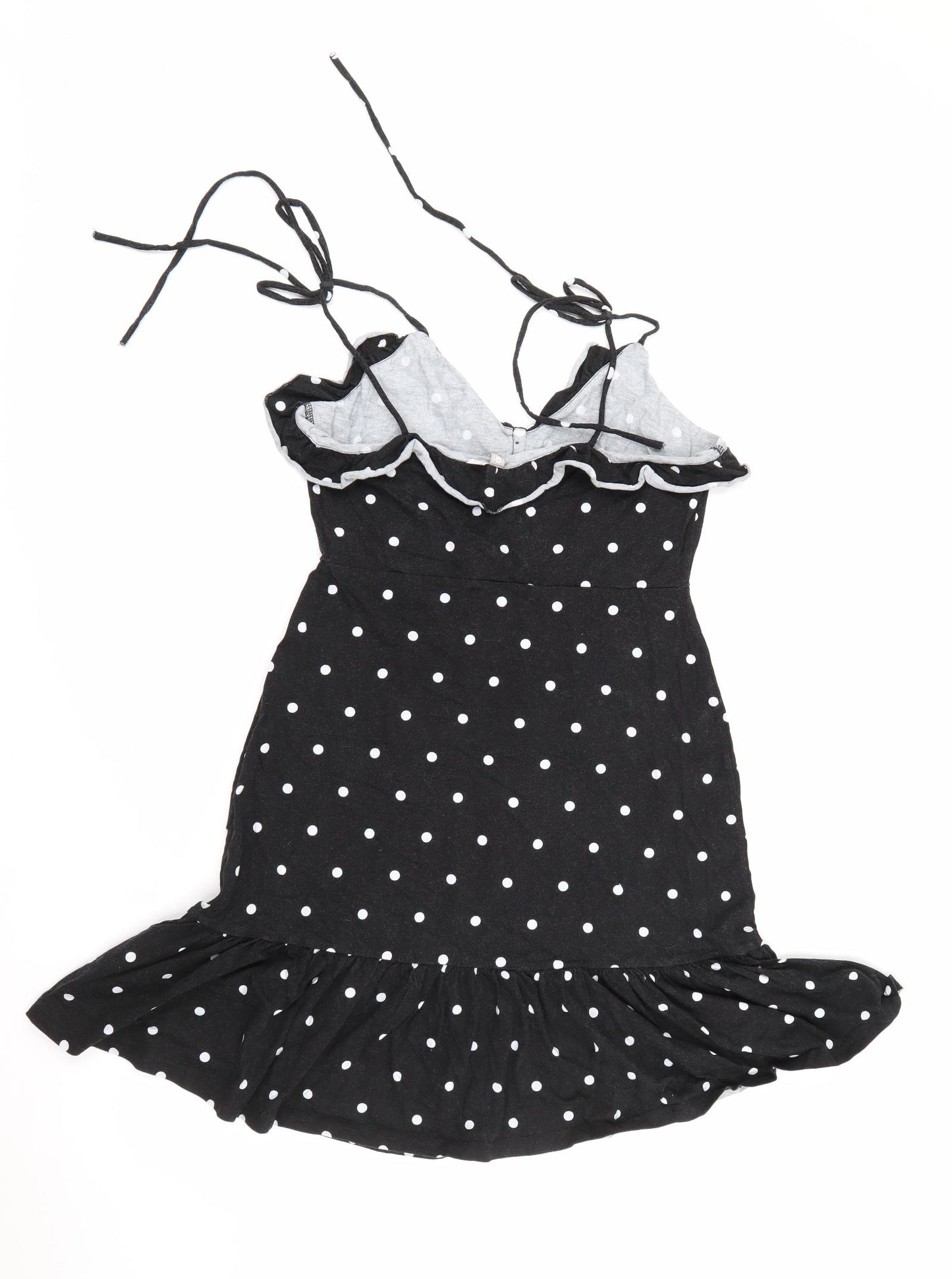 ASOS Womens Black Polka Dot Cotton Fit & Flare  Size 10  V-Neck