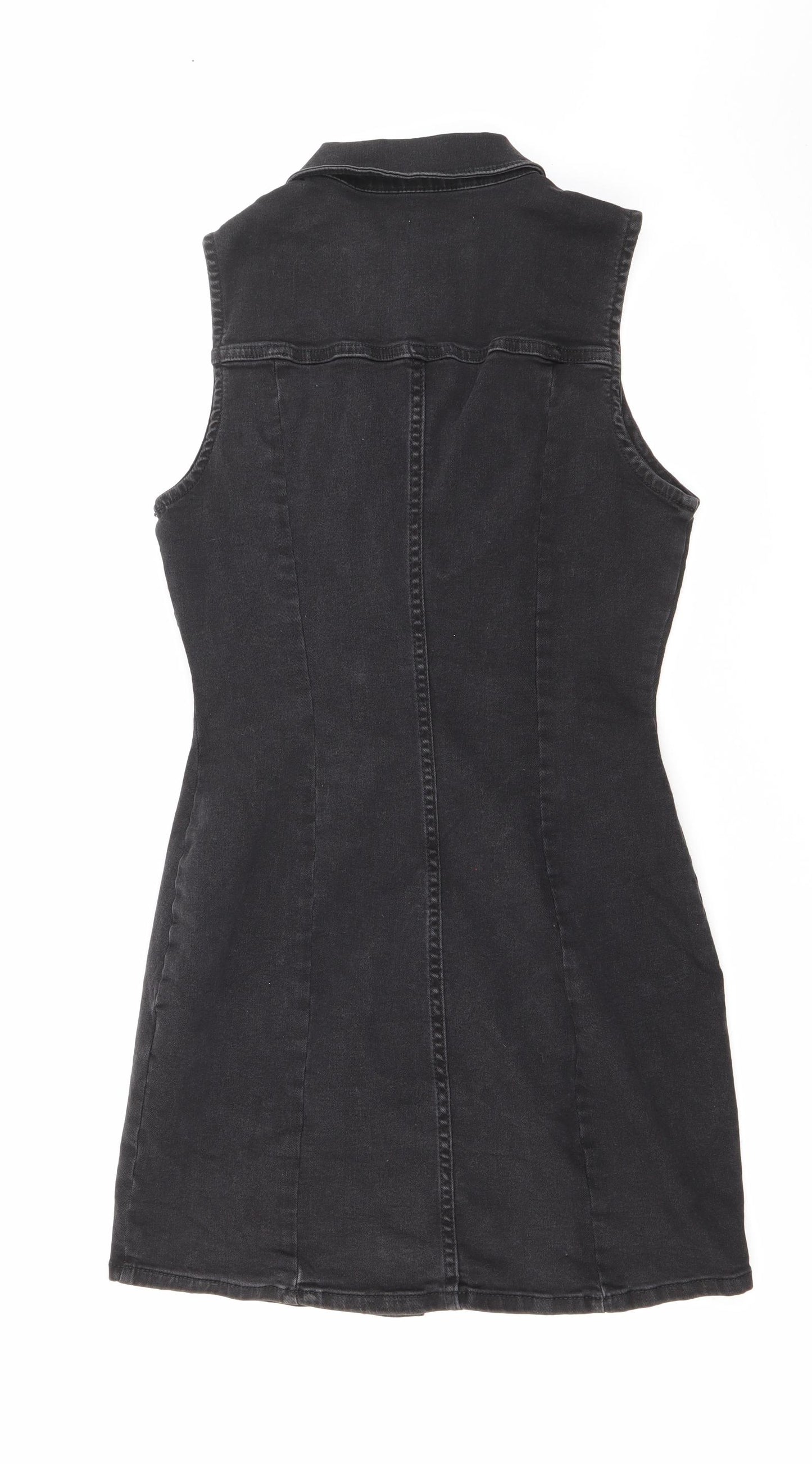 Zara Womens Black  Cotton Tank Dress  Size S  Collared Button