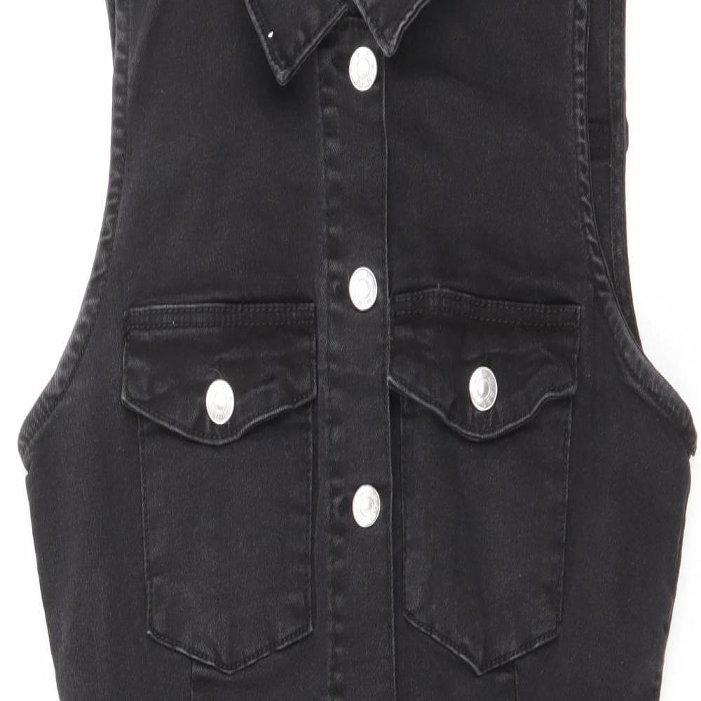 Zara Womens Black  Cotton Tank Dress  Size S  Collared Button
