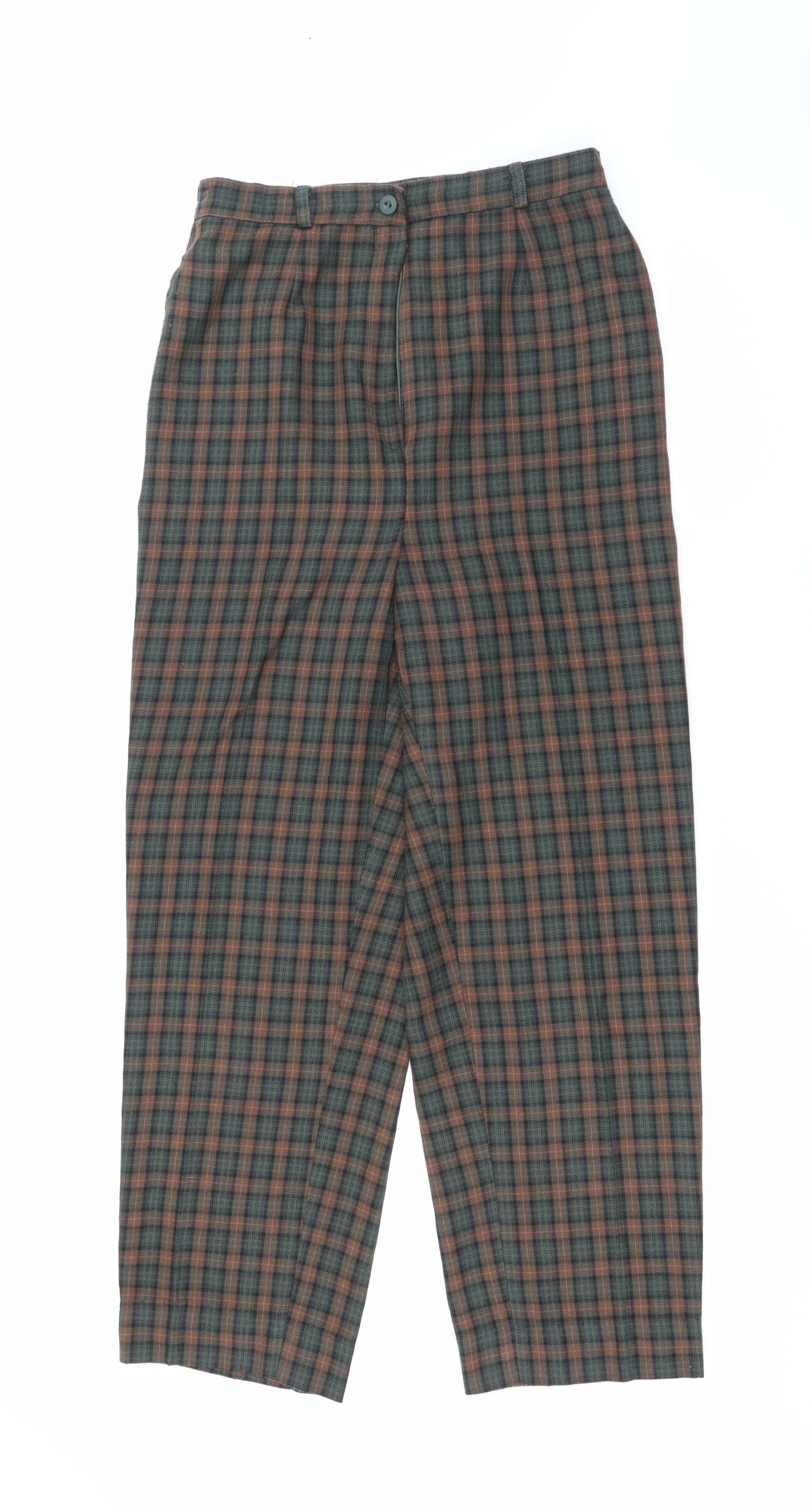Preworn Womens Brown Plaid Polyester Trousers  Size 12 L26 in Regular Zip