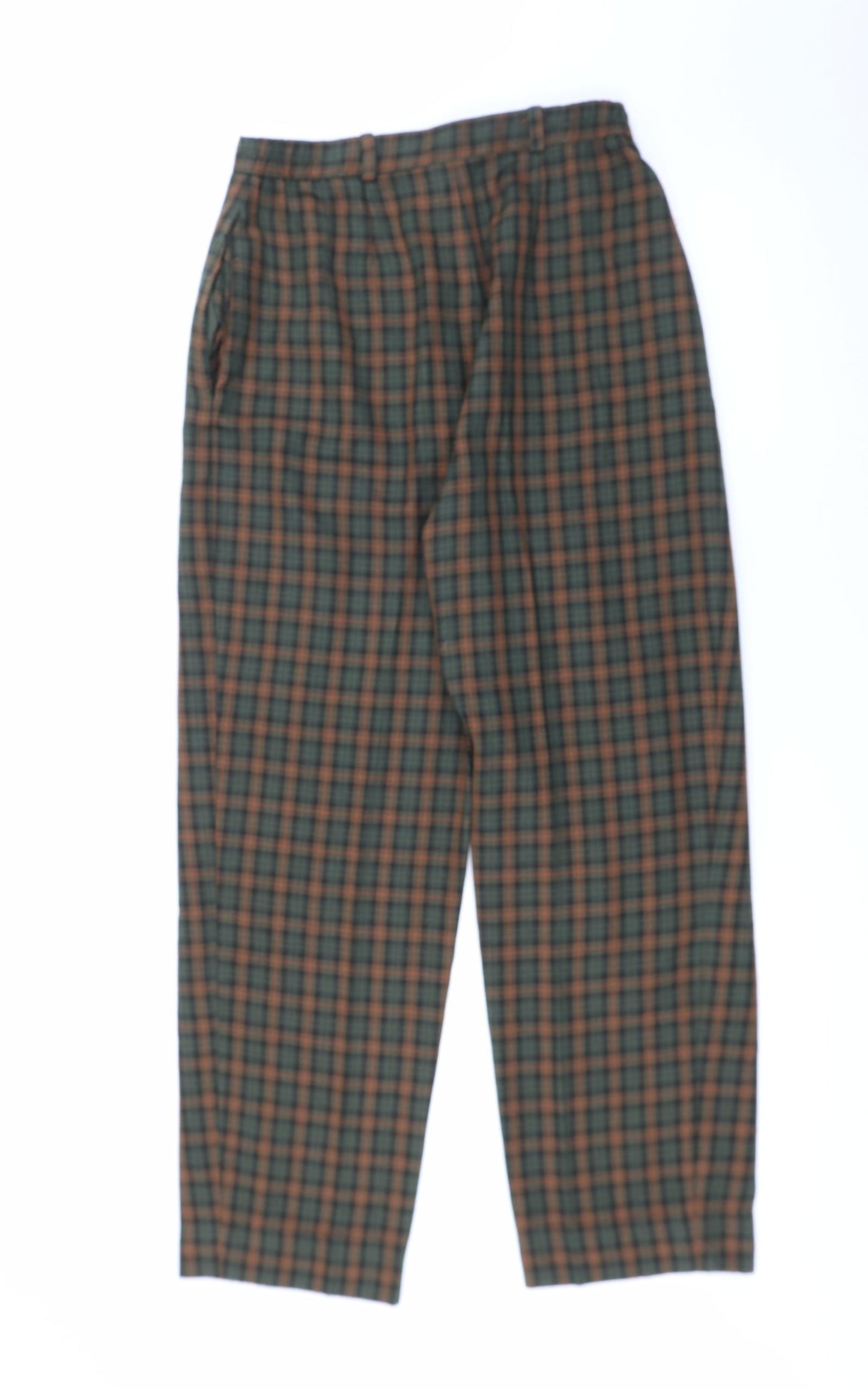 Preworn Womens Brown Plaid Polyester Trousers  Size 12 L26 in Regular Zip