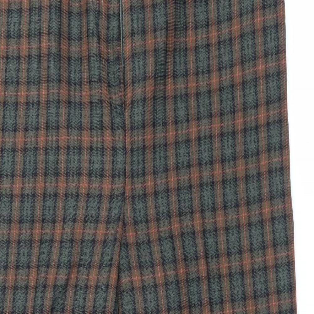 Preworn Womens Brown Plaid Polyester Trousers  Size 12 L26 in Regular Zip