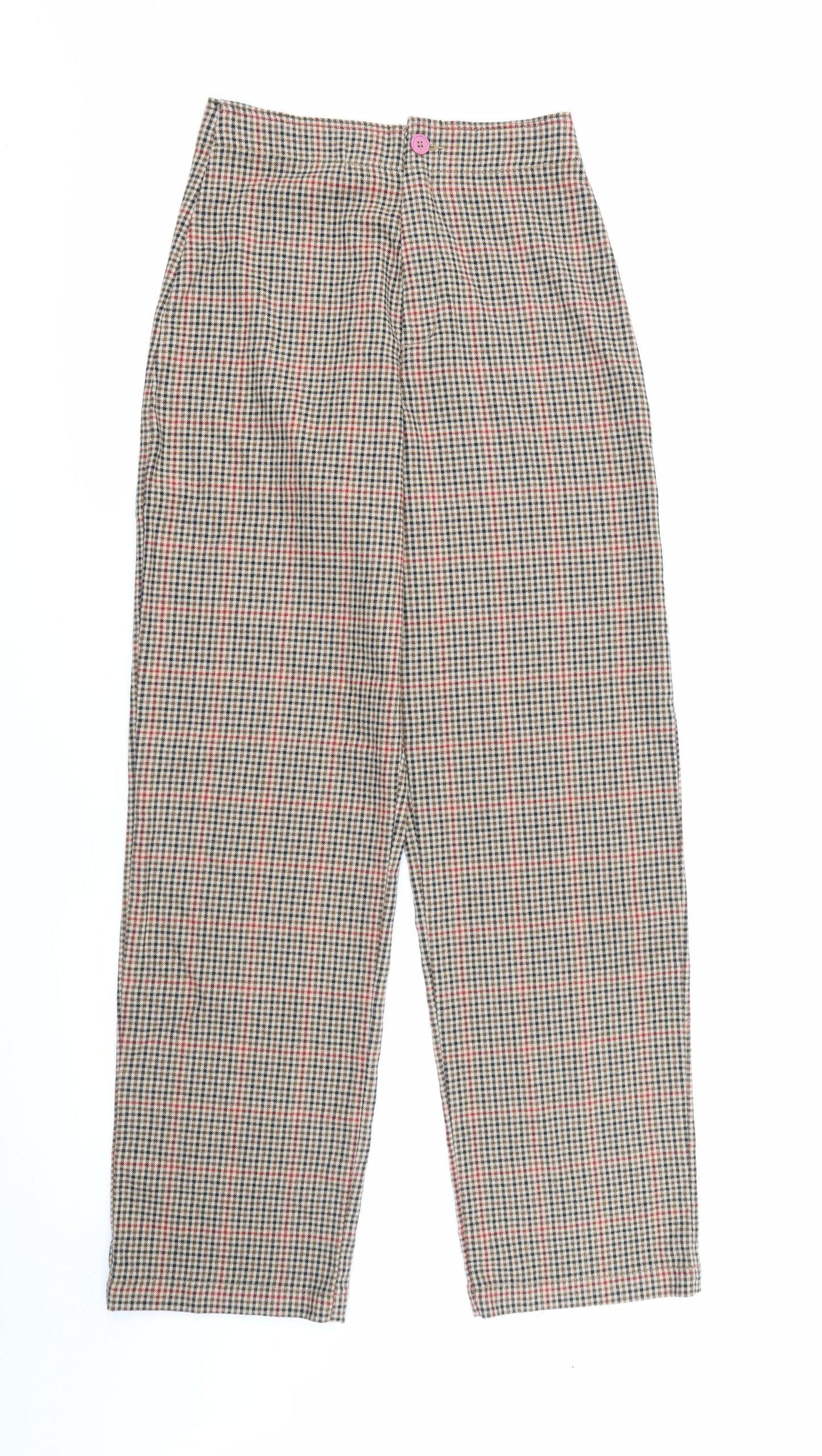 John Galt Womens Beige Plaid Polyester Carrot Trousers Size 25 L28 in Regular Zip