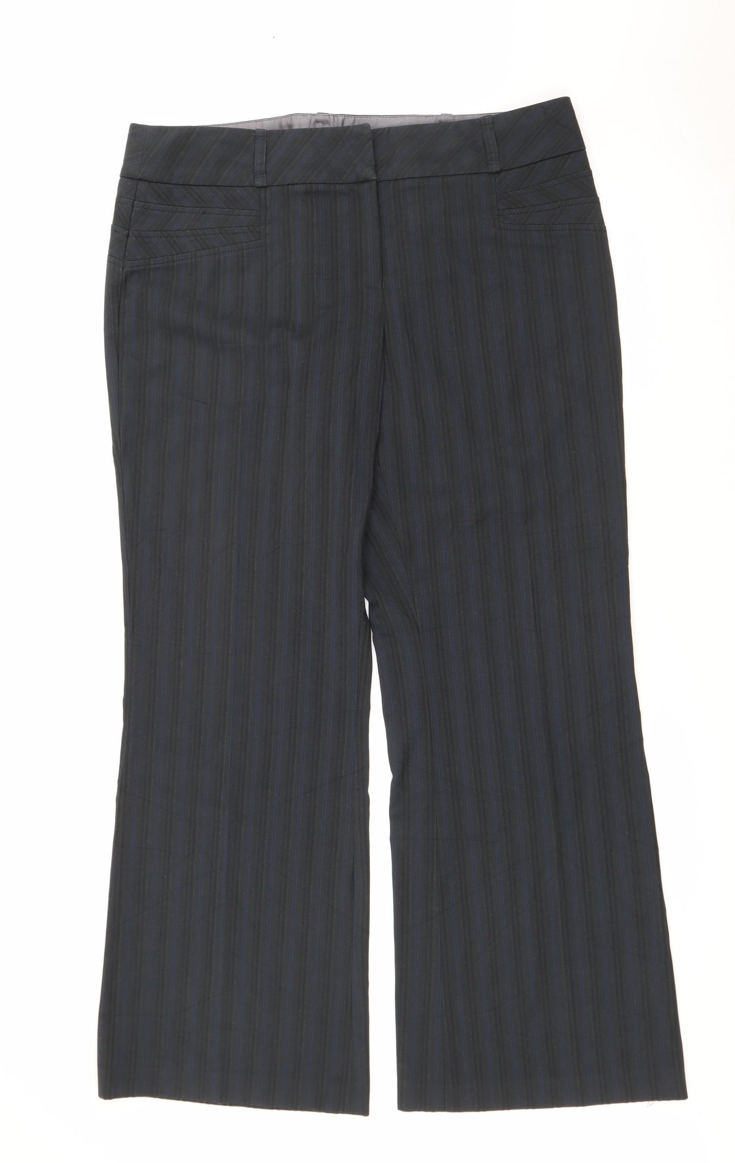 NEXT Womens Black Striped Polyester Trousers  Size 16 L30 in Regular Zip
