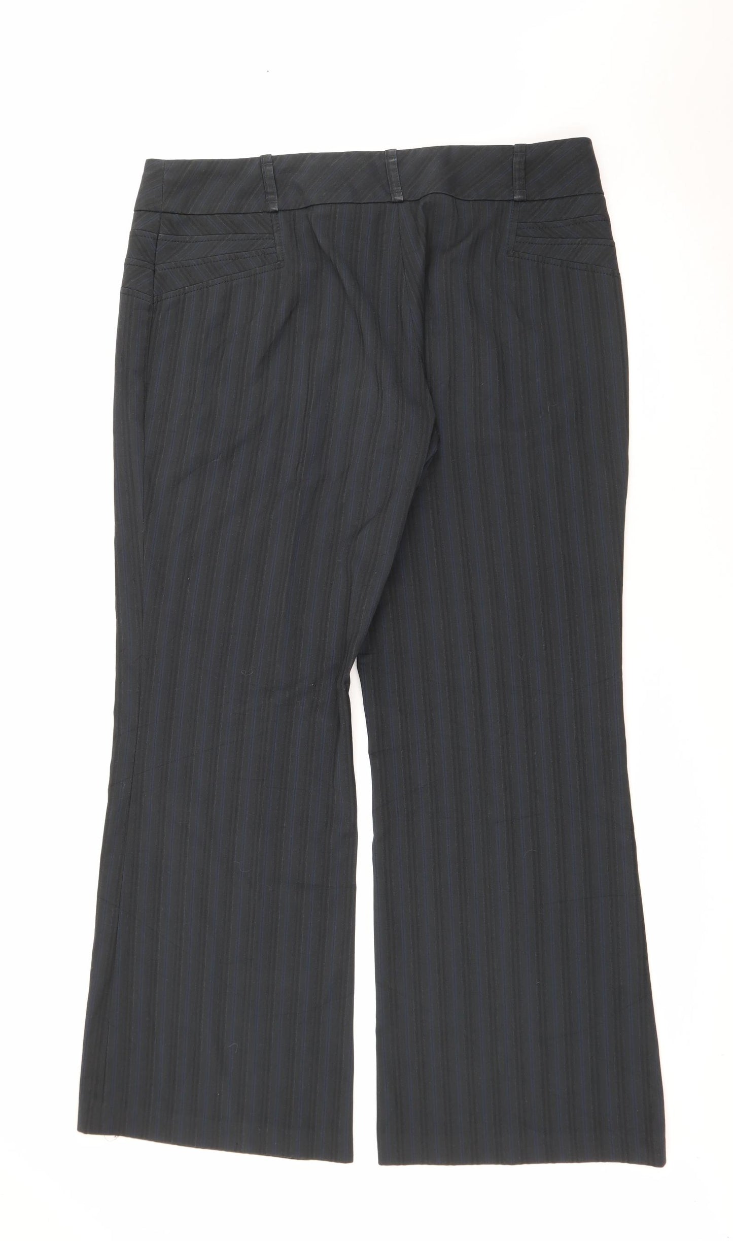 NEXT Womens Black Striped Polyester Trousers  Size 16 L30 in Regular Zip