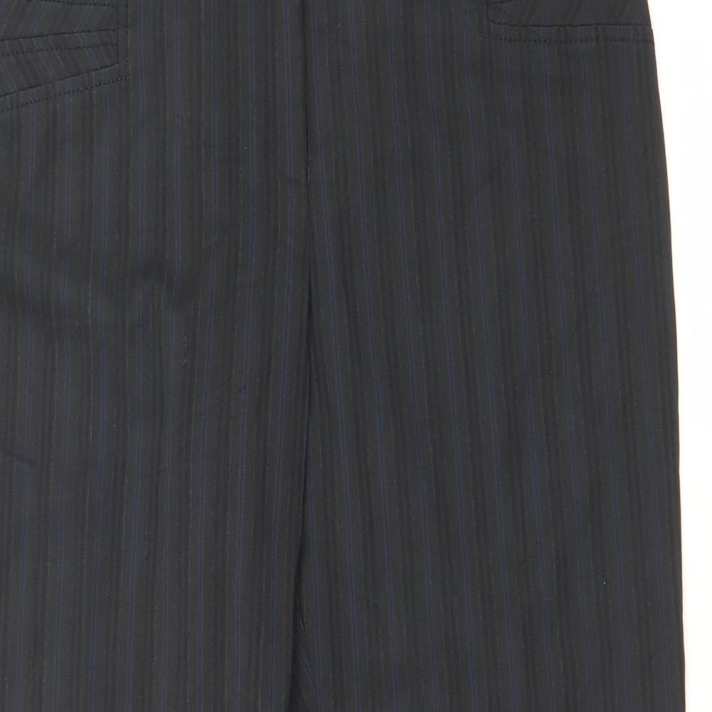 NEXT Womens Black Striped Polyester Trousers  Size 16 L30 in Regular Zip