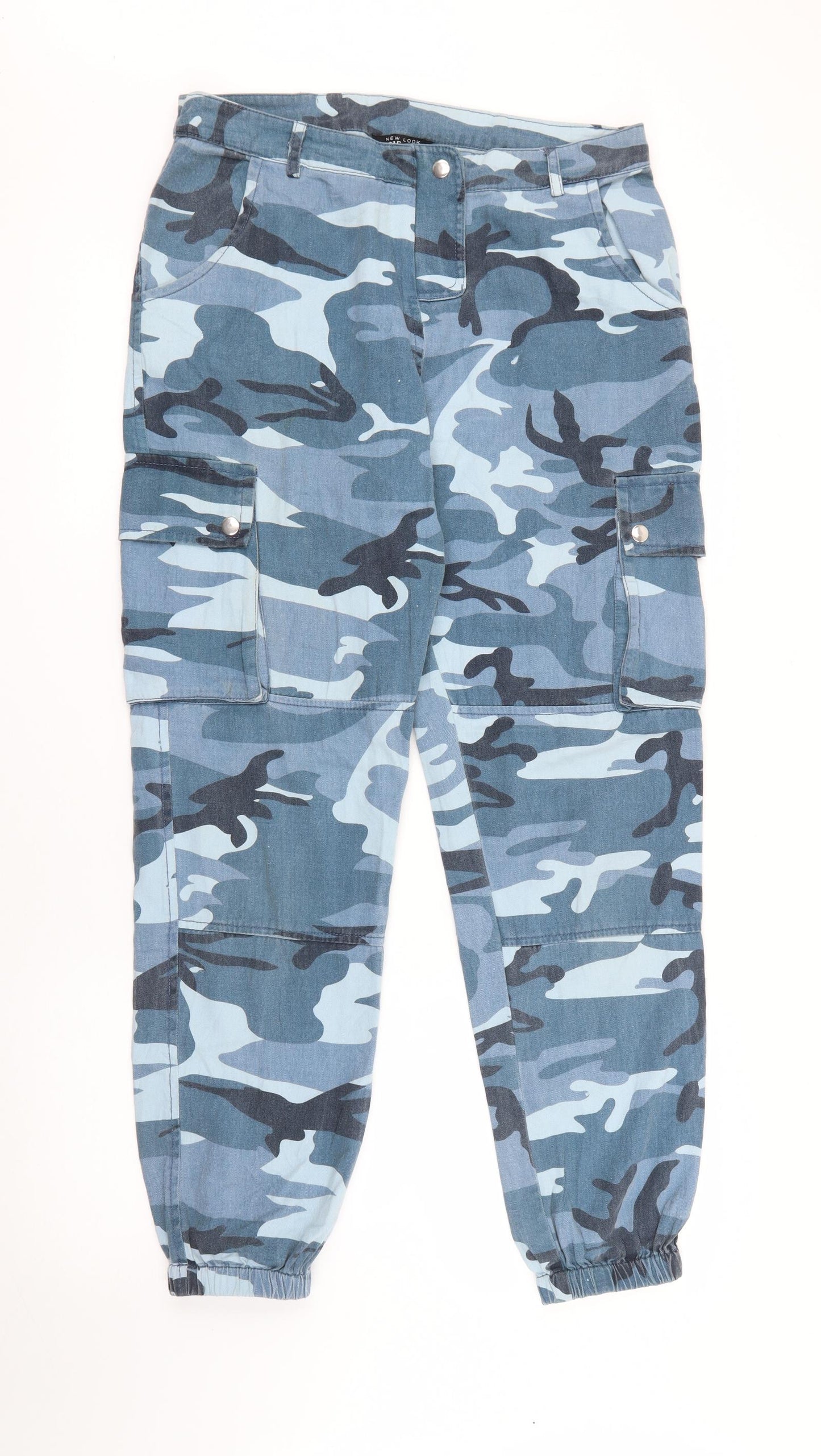 New Look Boys Blue Camouflage Cotton Cargo Trousers Size 14 Years  Regular Zip