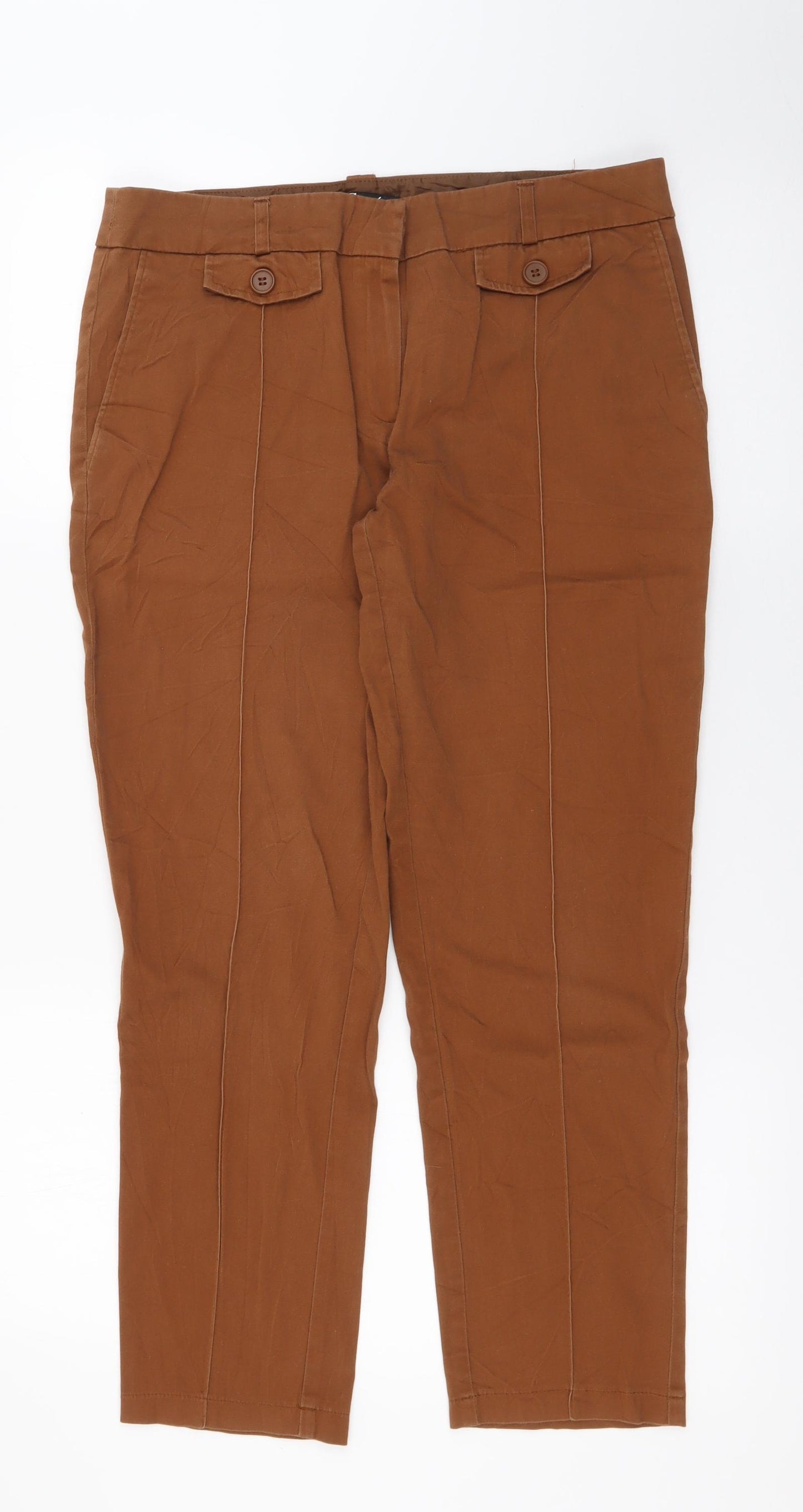 Peacocks Womens Brown  Cotton Chino Trousers Size 10 L26 in Regular Zip
