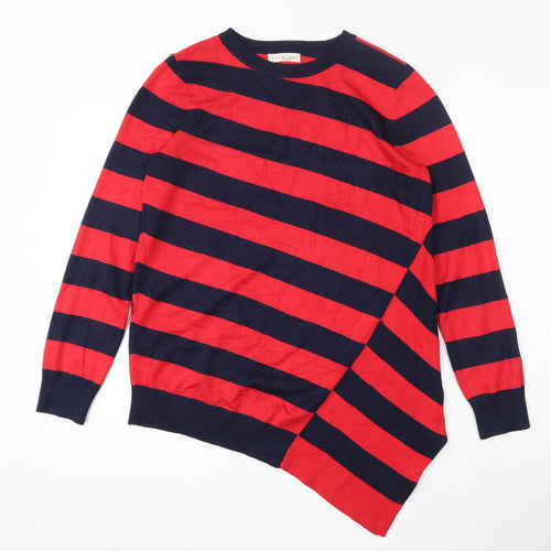Retrology  Womens Red Round Neck Striped Rayon Pullover Jumper Size S