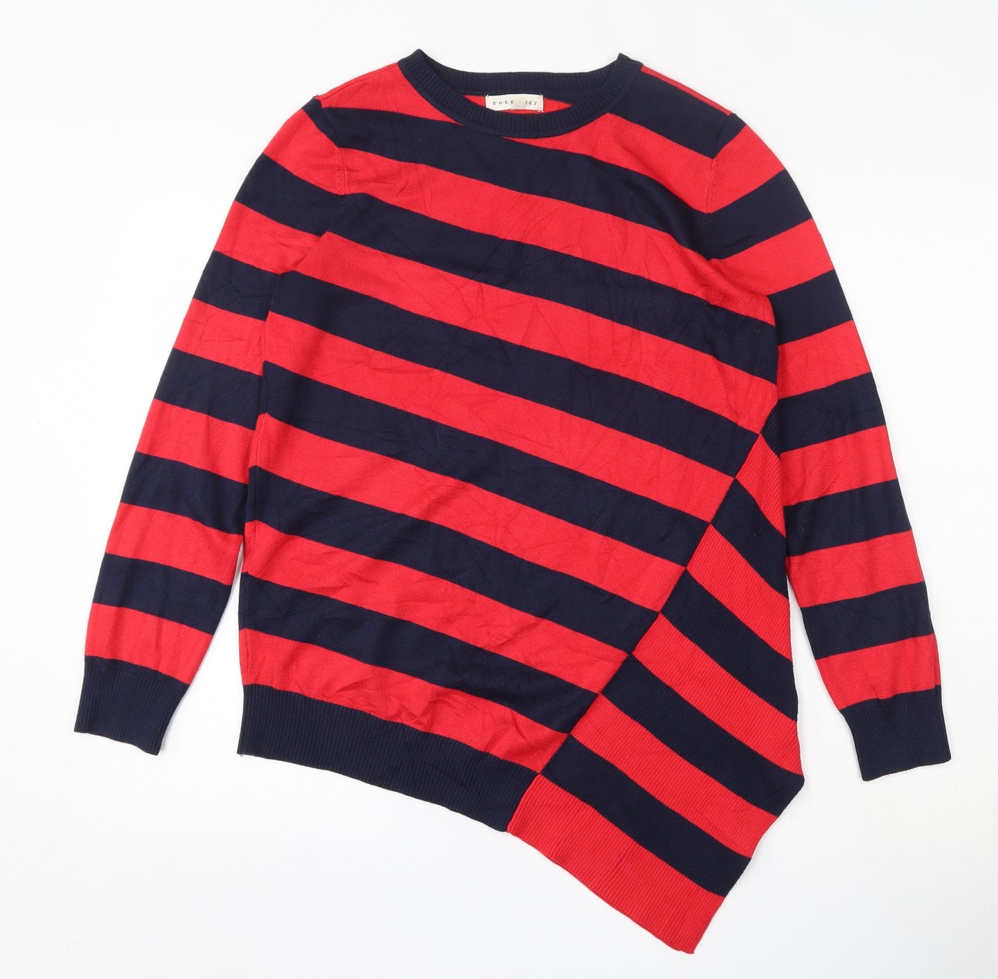 Retrology  Womens Red Round Neck Striped Rayon Pullover Jumper Size S