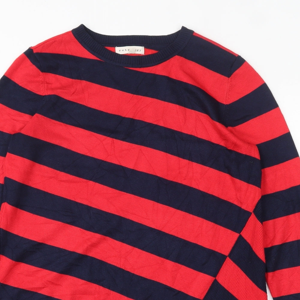 Retrology  Womens Red Round Neck Striped Rayon Pullover Jumper Size S