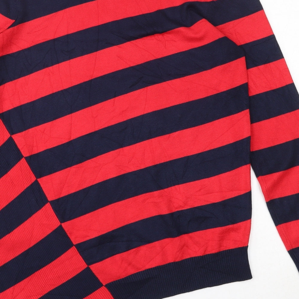 Retrology  Womens Red Round Neck Striped Rayon Pullover Jumper Size S