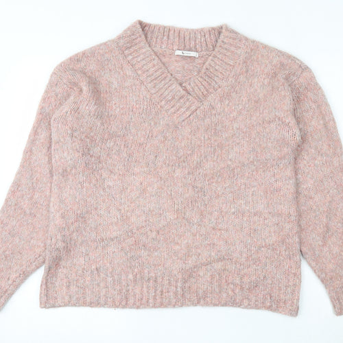TU Womens Pink V-Neck  Acrylic Pullover Jumper Size S