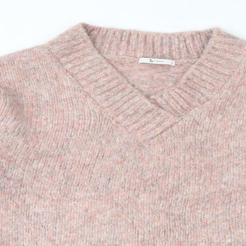 TU Womens Pink V-Neck  Acrylic Pullover Jumper Size S