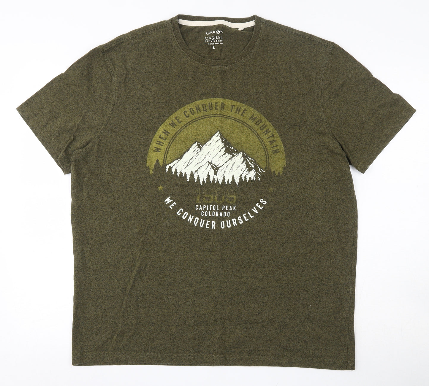 George Mens Green  Cotton  T-Shirt Size L Round Neck