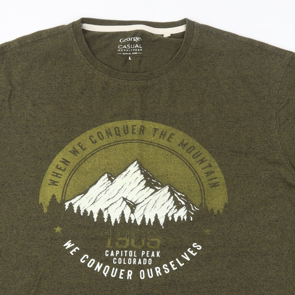 George Mens Green  Cotton  T-Shirt Size L Round Neck