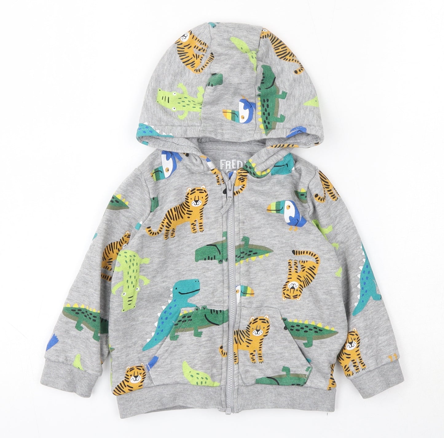 F&F Boys Grey Geometric Cotton Full Zip Jumper Size 12-18 Months  Zip