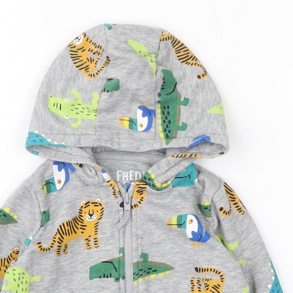 F&F Boys Grey Geometric Cotton Full Zip Jumper Size 12-18 Months  Zip
