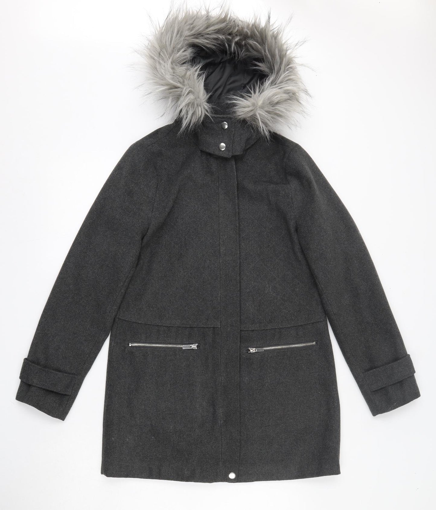 New Look Womens Grey   Parka Jacket Size 8  Zip