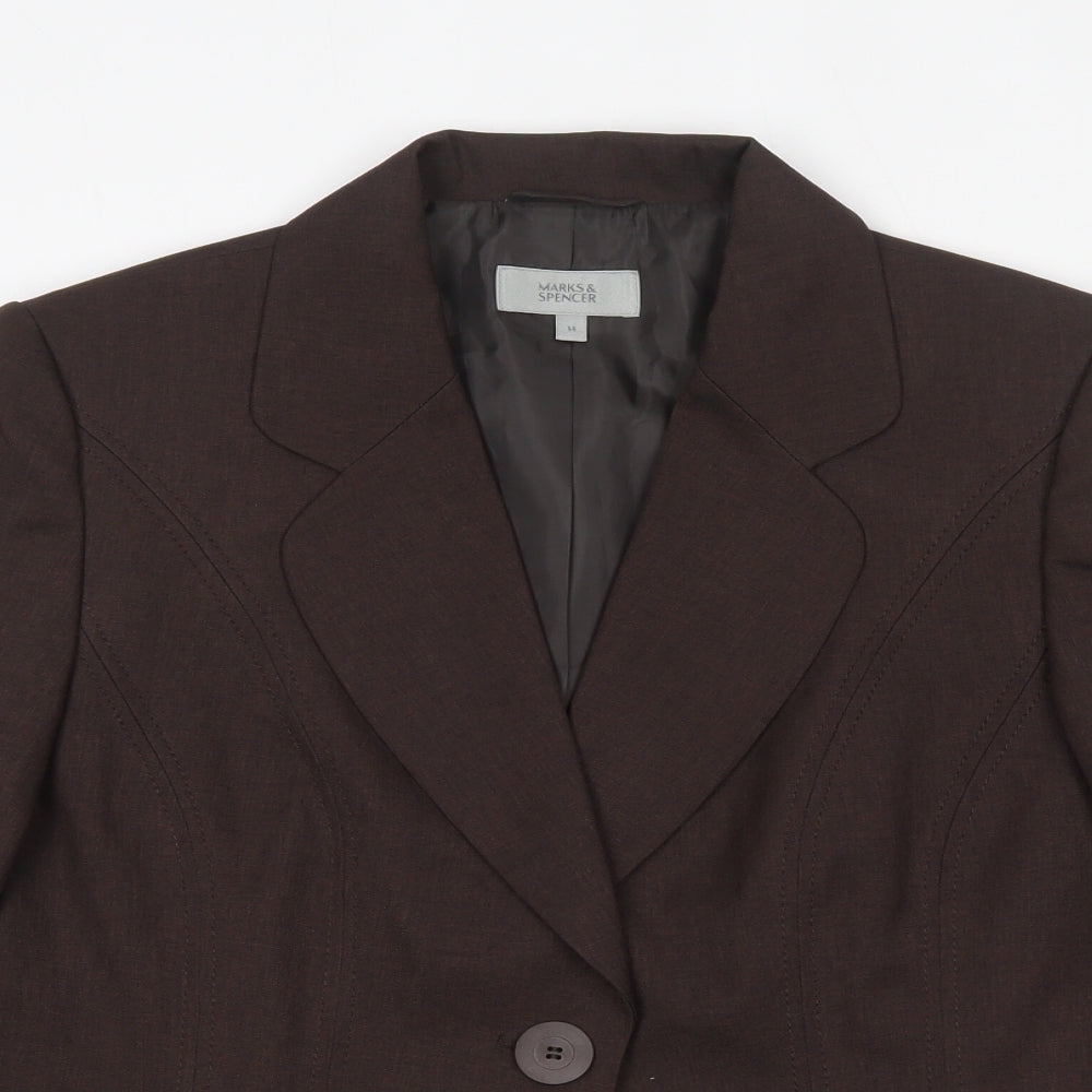 Marks and Spencer Womens Brown  100% Polyester Jacket Suit Jacket Size 14