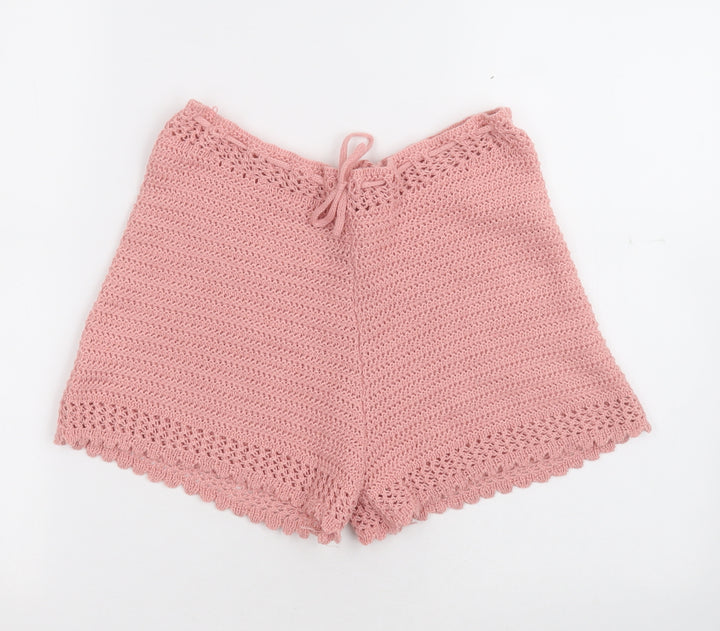SheIn Womens Pink 100% Acrylic Paperbag Shorts Size S L11.5 in Regular Drawstring