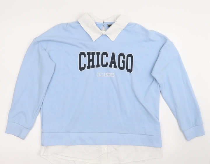F&F Womens Blue Cotton Pullover Sweatshirt Size 12 Button - Chicago