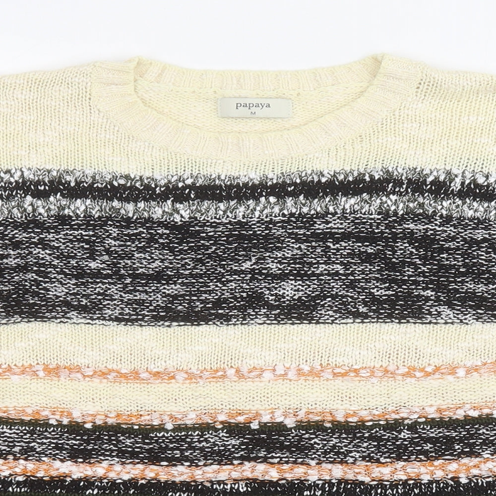 Papaya Womens Multicoloured Round Neck Striped Acrylic Pullover Jumper Size M