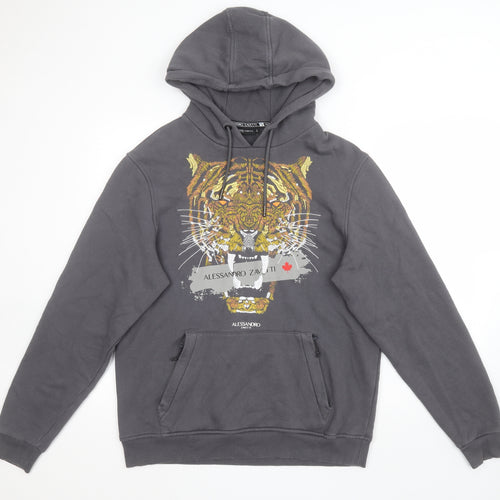 Alessandro Zavetti Mens Grey  Cotton Pullover Hoodie Size L   - Tiger