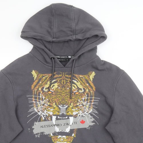 Alessandro Zavetti Mens Grey  Cotton Pullover Hoodie Size L   - Tiger