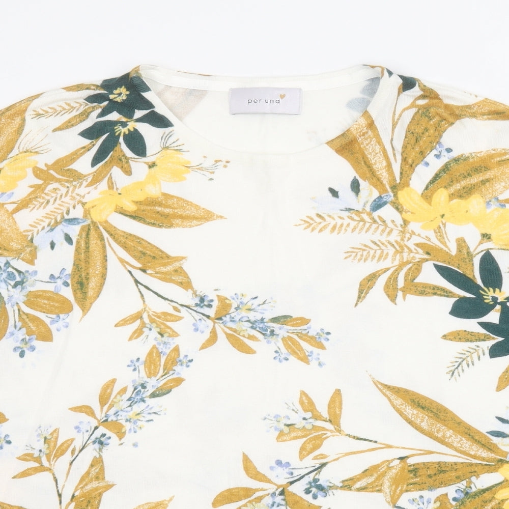 Per Una Womens Multicoloured Floral Viscose Basic T-Shirt Size 12 Round Neck