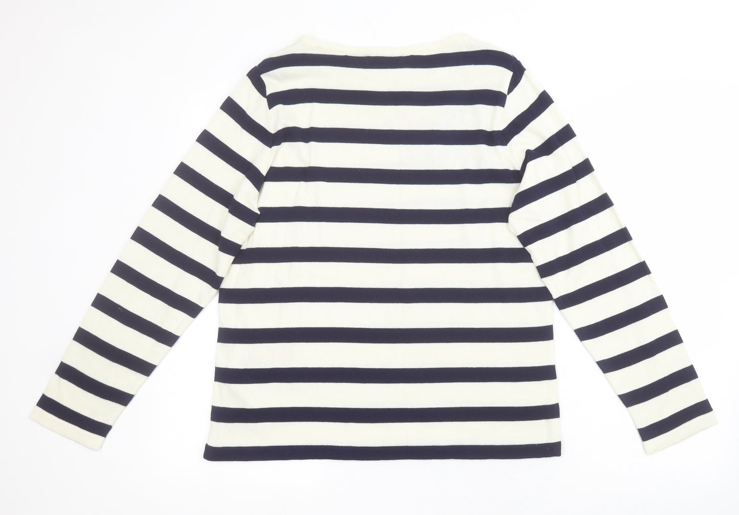 Bonmarché Womens Multicoloured Round Neck Striped Acrylic Pullover Jumper Size S   - Embroidered flowers